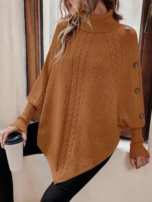 LanaWest 休闲宽松纯色百搭高领蝙蝠袖女式毛衣 - 鏽棕色 - 查看 7