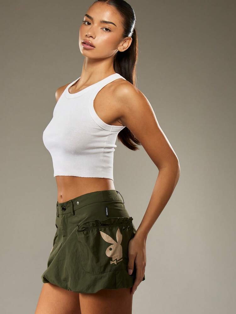 Missguided x Playboy Cargo Bubble Mini Skirt With Utility Pockets And Ruffle