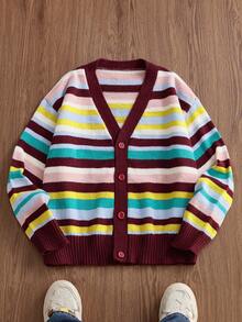 Manfinity VCAY Men's Striped Long Sleeve Single-Breasted Casual Knit Cardigan, Autumn/Winter - Multicolor - View 1