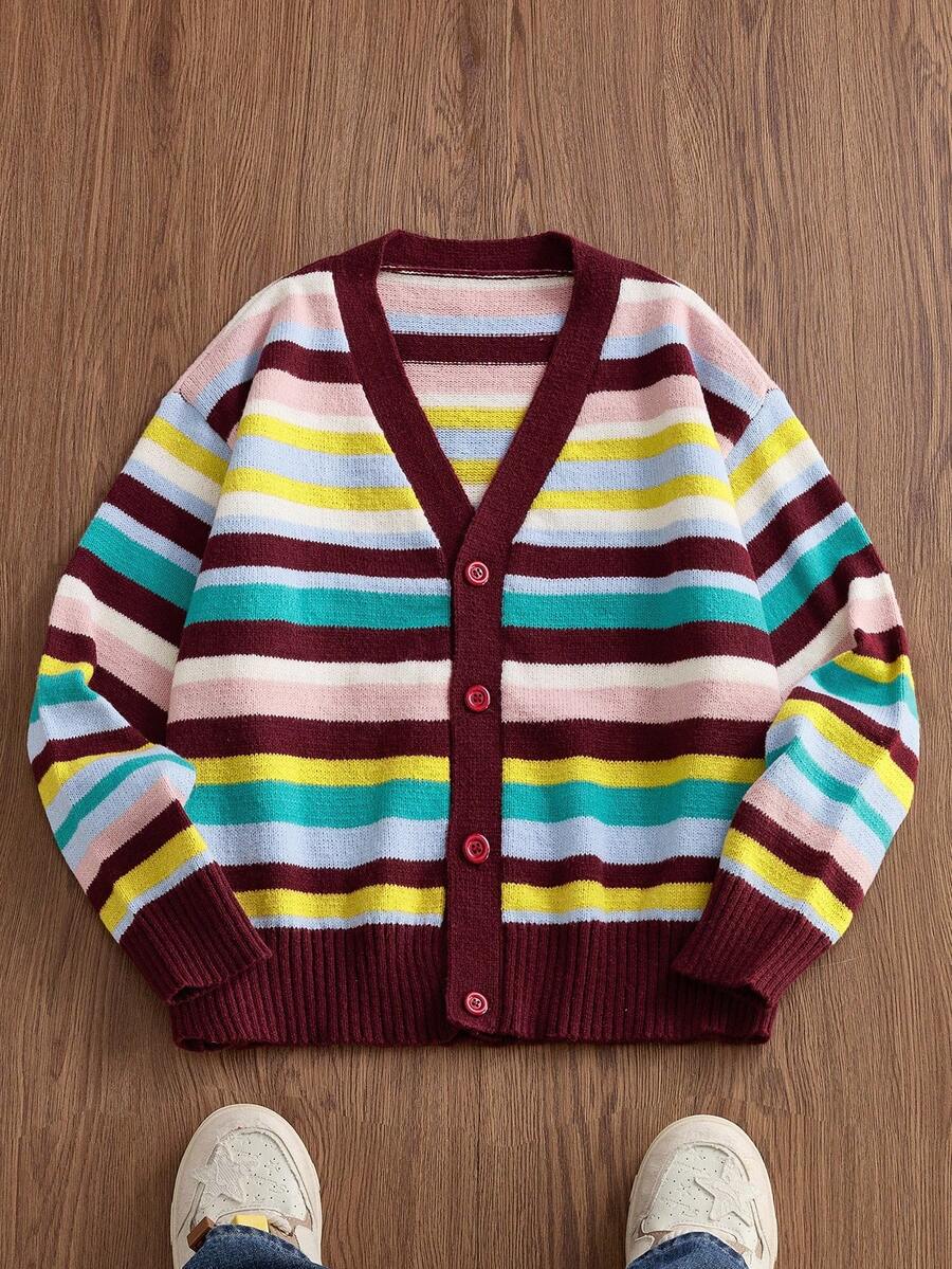 Manfinity VCAY Men's Striped Long Sleeve Single-Breasted Casual Knit Cardigan, Autumn/Winter - Multicolor - View 1