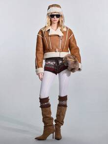 ROMWE Avant Women's Casual Y2K Furry Faroe Islands Jacket, Autumn/Winter - Brown - View 6