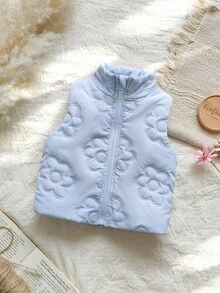 Babygirl Winter Sleeveless Zipper Simple Versatile Lightweight Slim Fit Vest, Suitable For Daily Wear Outside In Cold Winter Season - Baby Blue - View 6