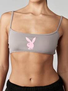 Missguided x Playboy MISSGUIDED Schmeichelhaftes Bustier-Top mit Rundhalsausschnitt, Festival-Club-Party-Sommer-Mode, dehnbar, figurbetonter Passform, verstellbare Träger