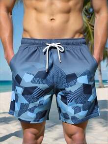 Manfinity Swimmode Men's Casual Drawstring Loose Wide Leg Beach Shorts, Summer