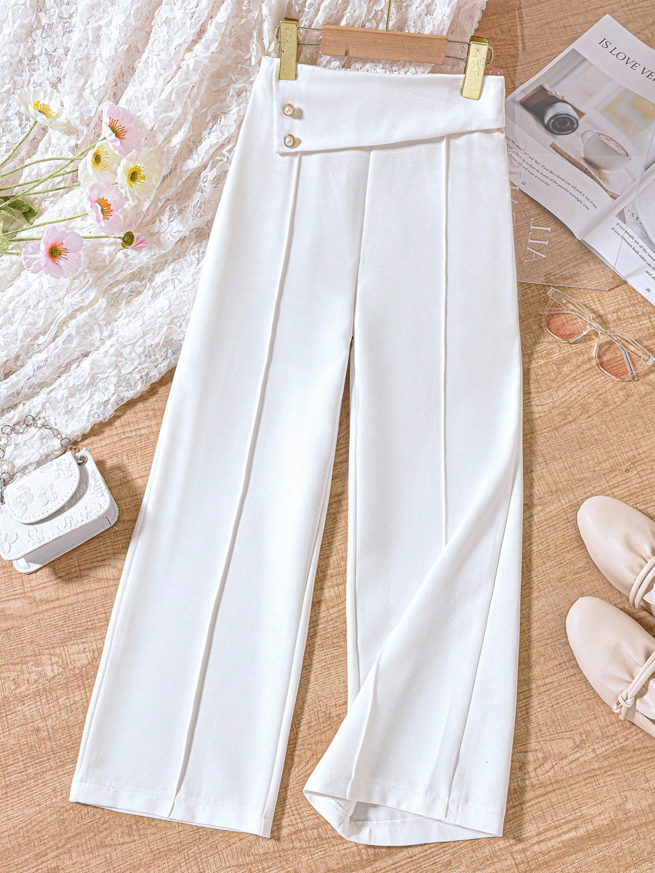 SHEIN بنطلون تايب كابري بأرجل واسعة للبنات مراهقات...