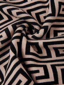 Ellevyn Klassisches Jacquard-Kleid mit Taillengürtel und Langarm für Herbst/Winter - Braun - Übersicht 14