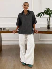 Livesso Women's Casual Loose Fit Raw Denim Jacket, New Autumn Collection - Grey - View 5