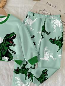 2 Stücke Baby Jungen Lässiges, cooles Dinosaurier-Muster Sweatshirt und Hose Set, geeignet für Herbst/Winter