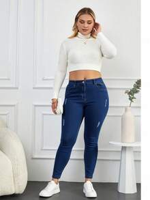 RueChic Plus Storlek Hög Midja 
Bodycon - Babyblå - Visa 5