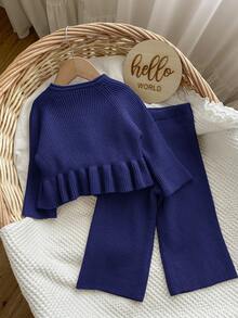 SHEIN Baby Mädchen Lässig Schleife Dekor Rüschen Saum Pullover und Hose Set, Herbst/Winter