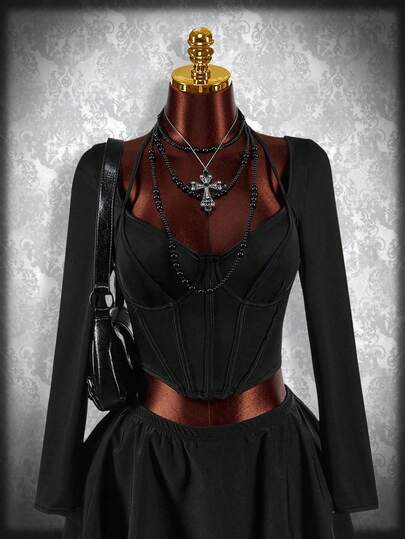 Amplova Top halter de unicolor con borde de alambre para mujer de talla grande