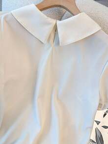 Franclia Women's Elegant Peter Pan Collar Short Sleeve Blouse & Printed Skirt 2 Pieces Set - Khaki - View 3