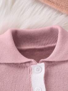 SHEIN Playful Pals Baby Girls' Fashion Minimalist Knitted Long Sleeve Pleated Dress Baby Girl Collared Dress Pink Baby Girl Sweater Dress Toddler Pink Dress Baby Girl Dress Pink Collared Dress Baby Girls Winter Clothes Baby Girls Fall Clothes Baby Girl Fall Outfits - Coral Pink - View 3