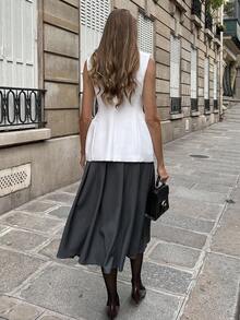 Pariaura 褶皱腰拉链纯色 A 字中长裙，秋冬 - 深灰色 - 查看 2