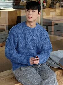 DAZY Men's Patterned Cable Knit Crew Neck Sweater, Autumn/Winter