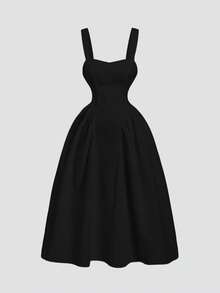 SHEIN CURVE+ Plus Size Women Gothic Vintage Palace Style Elegant Pleated Slip Dress, Suitable For Graduation, Waist-Cinching, Birthday Dress