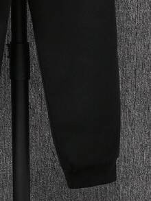 Tween Boys Casual Versatile Letter Print Oblique Placket Hoodie With Black Pants 2 Pieces Set, Suitable For Autumn/Winter Casual, Outdoor, School, Party, Teen Boys Hoodie And Sweatpants Set, 2 Piece Teen Boys Hoodie And Sweatpants Fall