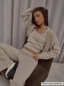 MUSERA Oversized Rib Knit Pull On Shrug Sweater Coord Top Only Streetwear Cute Classy Casual Sexy Going Out Toffee Evening Party Elegant - Apricot - View 1