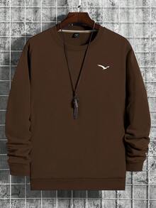 Manfinity LEGND Men Bird Print Sweatshirt, Long Sleeve Top - Coffee Brown - View 4