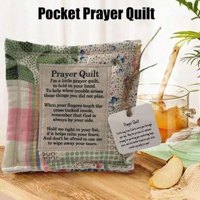 1 Pack Prayer Quilt With Cross Inside - Pocket Prayer Mini Scripture Quilt - Handmade Sew Colorful Quilts - Christian Spiritual Encouragement Gift