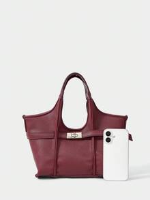 Bolso de mano de cuero PU suave al tacto, diseño ligero, ideal para ir de compras, citas o viajes de fin de semana. - Burdeos - Ver 5