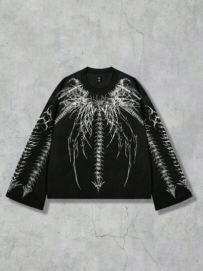 Street Life Men's Streetwear Graphic Gothic Print Tee, Suitable For Everyday Wear, Spring/Summer, Fall