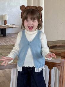 DAZY Baby Girls Casual Solid Color Sleeveless Tie-Up Sweater Vest Toddler Girls Clothes - Blue - View 5