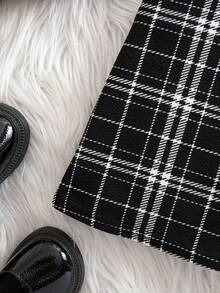 SHEIN 2 件套女婴可爱黑白千鸟格背带裙和夹克套装，秋冬 - 彩色 - 查看 6