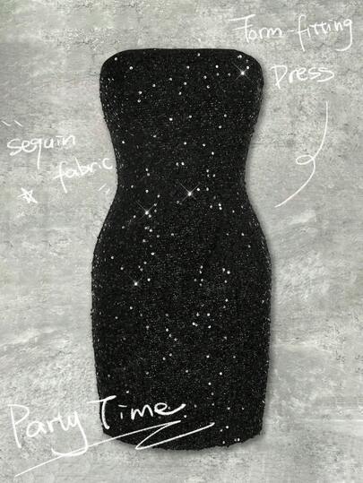 Y2Kool Vestido bandeau de mujer con lentejuelas metálicas, adecuado para fiestas, Halloween, vacaciones, vestido de diamantes de viaje, vestido negro de lentejuelas, vestido negro brillante, vestido de strass, vestido con brillo, vestido negro con brillo, ropa Y2K, colección de ropa elegante, atuendos de Año Nuevo