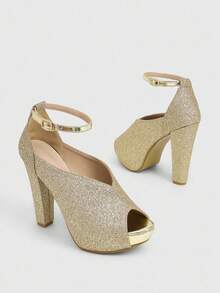 CUCCOO LuxiPop New Arrival Gold Hollow-Out Platform Chunky Heel Sexy Fashion Ankle Boots For Women - Gold - View 6