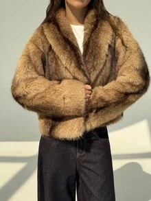 Aloruh Women's Winter Long Sleeve Open Front Fashionable Loose Faux Fur Coat