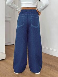 Sparklyn 青少年女孩松紧腰宽松印花阔腿裤，适合街头和日常穿着，春秋季