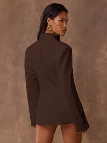 SHEIN BAE 女式纯色束腰西装外套，适合上班穿着 - 咖啡棕 - 查看 2
