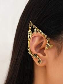 ROMWE Fairycore 1 对复古简约花仙子耳环，手工制作的奇幻角色扮演精灵耳饰，适合女士 - 金黃色 - 查看 2