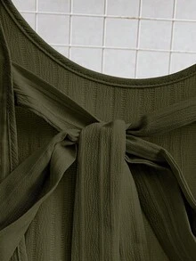 GlowEve Women's Summer Woven Backless Tie Strap Sleeveless A-Line Ruffle Hem Casual Mini Dress - Army Green - View 5