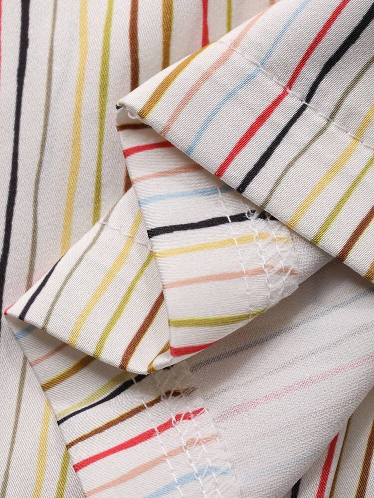 Multi-Color Striped Shirt Paired With Pants Men's Loungewear Set, Autumn Pajama Fall Winter Clothes