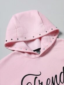 PAVTROS 2 件男士连帽运动衫和抽绳阔腿裤套装连帽衫和运动裤套装女士粉色运动服铆钉粉色套装粉色运动服粉色运动套装，秋冬装 - 粉色 - 查看 4