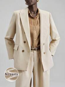 Ontre Wool Material Khaki Women's Blazer Jacket, Long Sleeve Suit, Wool Blend, Business/Casual Commute, Minimalist Design, Leisure Style, Autumn Wear, 2025 New Collection, Business Casual, Vintage, Back To School Modern Urban Casual Fashion Business Casual Women's Office Wear Low-Key Old Money Style Effortless Temperament High-End Urban Commuting High-Quality Airport Women's Wear High-End Material - Khaki - View 4
