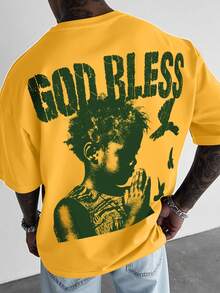 Manfinity EMRG Men's Letter & Figure Print Round Neck Casual Loose T-Shirt