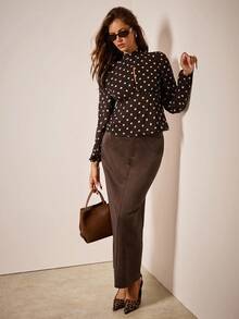 COSMINA 女式波尔卡圆点印花中式领长袖镂空设计时尚衬衫 - 彩色 - 查看 5