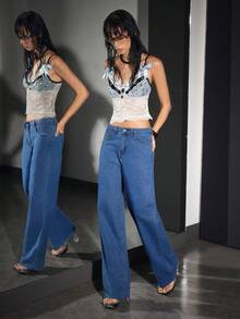 Jeanoix 休闲水洗宽松直筒牛仔裤 - 中等水洗藍 - 查看 8