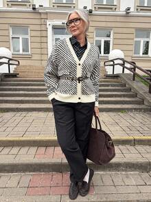 Vivie Lora Women's Casual Zebra Print Loose Cardigan, Autumn/Winter - Black and White - View 6