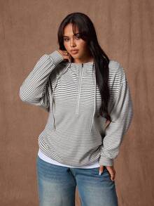 Rustia بلوزة نسائية كاجوال فضفاضة مريحة للخروج والحفلات، ذات أكمام طويلة وشريطية مع كابوشون، مناسبة للخريف والشتاء، مقاسات كبيرة - لون مشمشي - مشاهدة 3