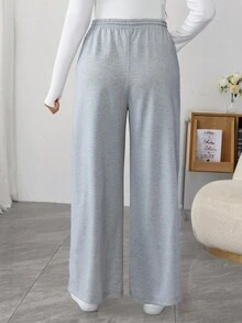 SHEIN Women's Lace-Up Solid Color Fashionable Wide Leg Pants, Casual Maternity Sweatpants - Grey - View 2