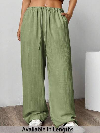 SHEIN PETITE CURVE Women's Apricot Wide-Leg Woven Pants, Plus Size And Loose Fit