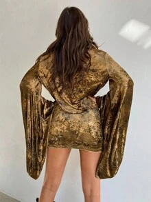 Aloruh Langarmkleid für Damen im Herbst/Winter, drapierter Ausschnitt, ausgestellte Ärmel, Samtstoff, olivgrün bedruckt, neues Minikleid im Vintage-Boho-Stil, goldenes Outfit für Damen, Herbstkleidung für Damen, Herbstkleider für Damen, Herbstkleidung für Damen, Herbst-Outfits für Damen, elegante Kleider für Damen, Hochzeitspartykleid, elegantes Kleid für Damenparty, elegante Kleider für Partys, Hochzeitsgastkleid für Damen, elegante Kleider für Damen, Herbstkleider für Damen, Winterkleid für Damen - Olivgrün - Übersicht 3