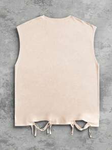 ROMWE MEN Street Life Spring/Summer Casual Graphic Skull Rhinestone Design Crew Neck Sleeveless Top, Summer Men Tank - Apricot - View 2
