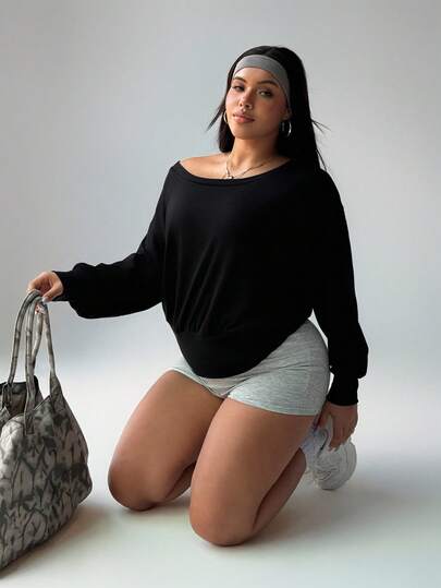 Rhythm Era 女式加大码圆领宽松短款运动衫，适合运动、休闲日常穿着，加大码