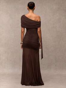 SHEIN BAE Women's Fashionable Commuter Solid Color Asymmetric Collar Dress,Wedding Guest Dress Women