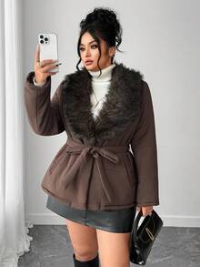 Elenzga Áo khoác đệm thời trang tối giản cỡ lớn có cổ lông - màu nâu - Xem 6